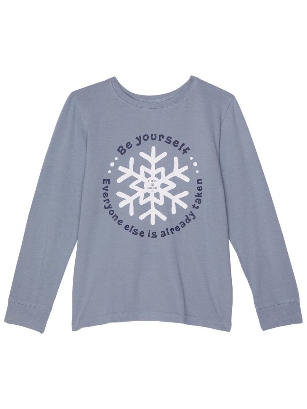 Life Is Good Be Yourself Snowflake Tshirt Kids Medium Crusher Smoky Blue NEW